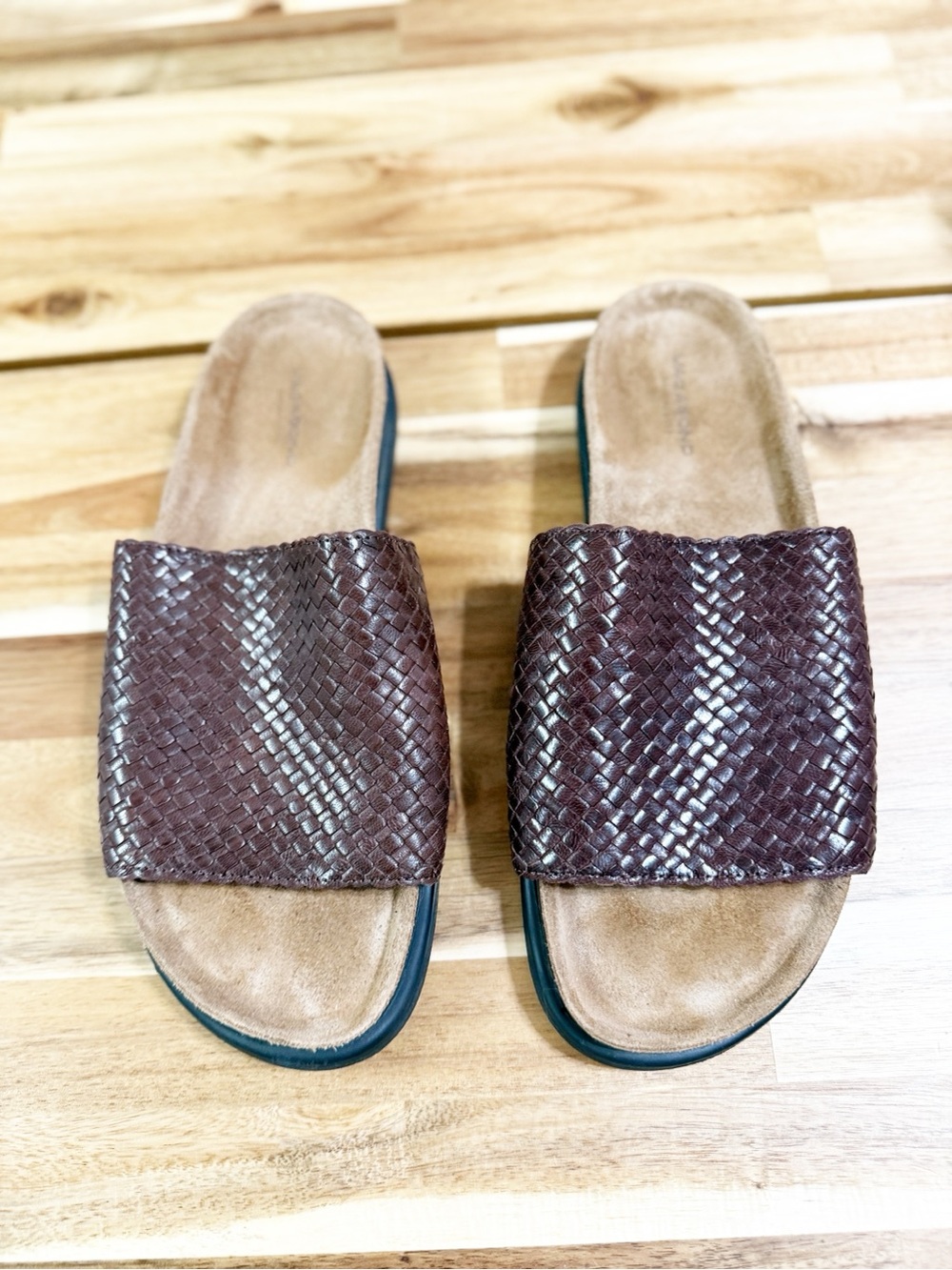 Vagabond Anthropologie Effie Woven Leather Brown Flat Dad Sandals Slip On 39 - Picture 7 of 15